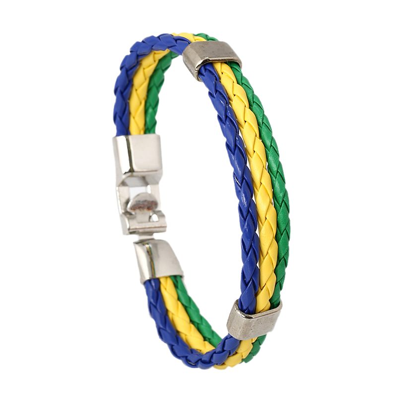12 Piece A Pack-Fashion National Flag Color Bracelet Multi-Country Commemorative Edition Fan Bracelet Woven PU Leather Flag Sports Gifts