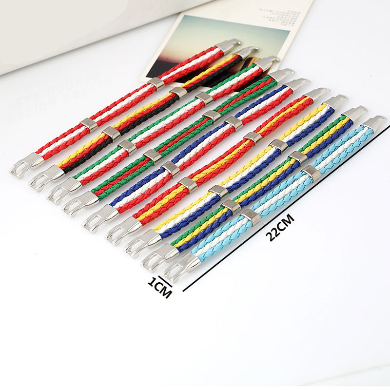 12 Piece A Pack-Fashion National Flag Color Bracelet Multi-Country Commemorative Edition Fan Bracelet Woven PU Leather Flag Sports Gifts