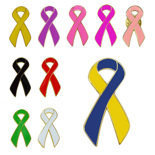 Awareness Ribbon Lapel Pin - Multi-Color Metal Ribbon Brooch for Charity & Support