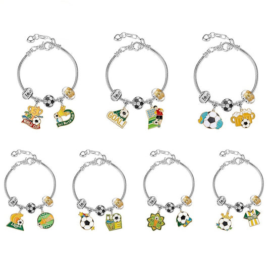 7 Piece A Pack Football bracelet, World Cup champion jewelry, football element, alloy, oil dripping bracelet, commemorative gift