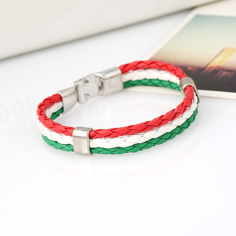 12 Piece A Pack-Fashion National Flag Color Bracelet Multi-Country Commemorative Edition Fan Bracelet Woven PU Leather Flag Sports Gifts