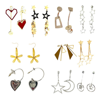 Geometric Star Moon Heart Dangle Earrings, Minimalist Metal Drop Earrings for Women Trendy Jewelry