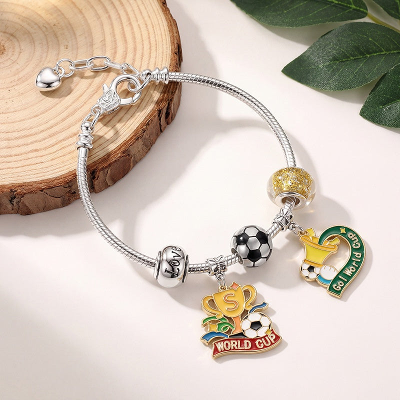 7 Piece A Pack Football bracelet, World Cup champion jewelry, football element, alloy, oil dripping bracelet, commemorative gift