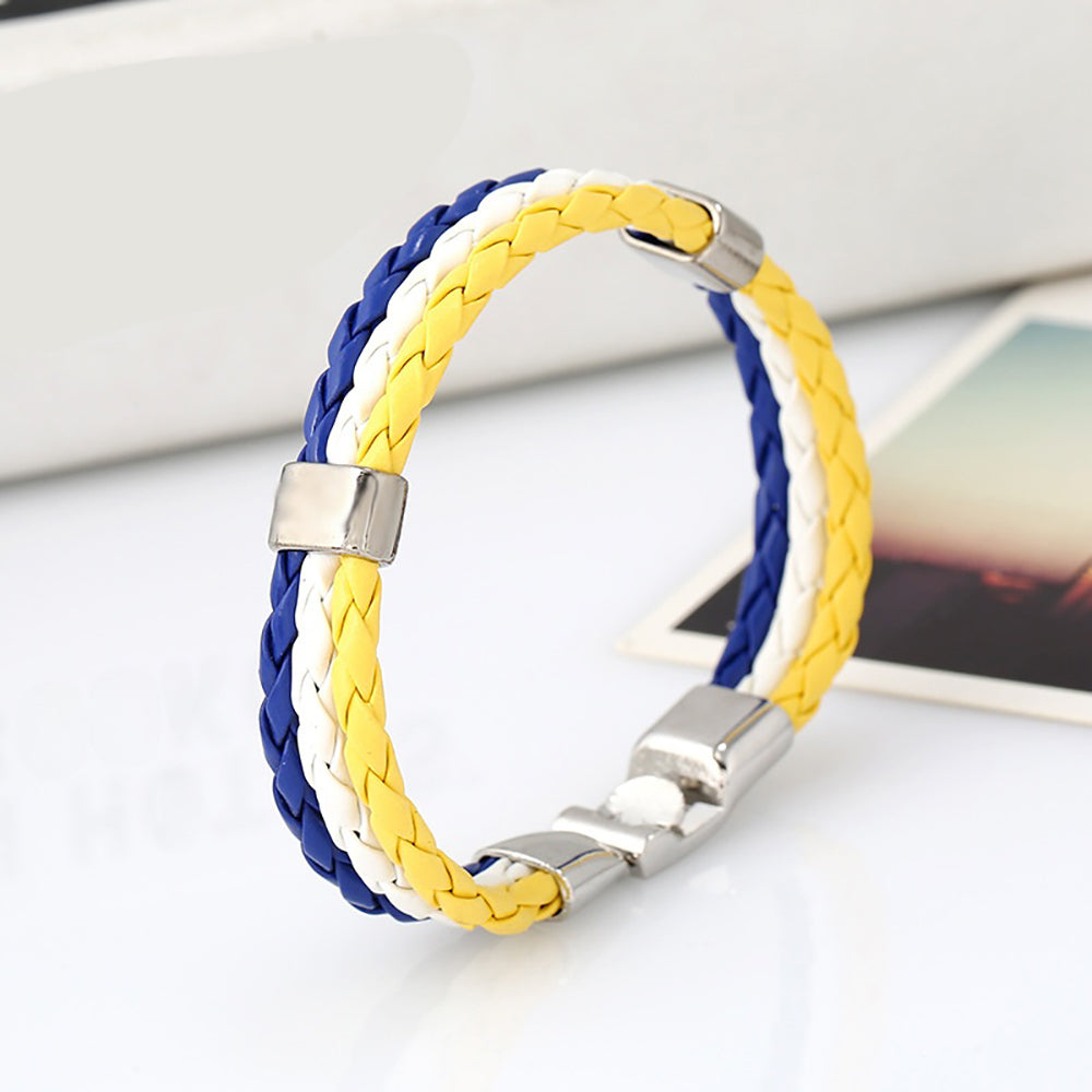 12 Piece A Pack-Fashion National Flag Color Bracelet Multi-Country Commemorative Edition Fan Bracelet Woven PU Leather Flag Sports Gifts