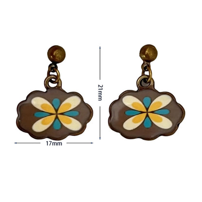 Vintage Enamel Dangle Earrings Bohemian Skull Frog Peacock Flower Cartoon Car Drop Earring Set Women Halloween Jewelry Gift