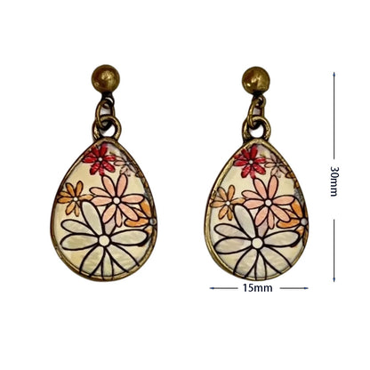 Vintage Enamel Dangle Earrings Bohemian Skull Frog Peacock Flower Cartoon Car Drop Earring Set Women Halloween Jewelry Gift