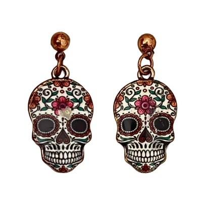 Vintage Enamel Dangle Earrings Bohemian Skull Frog Peacock Flower Cartoon Car Drop Earring Set Women Halloween Jewelry Gift