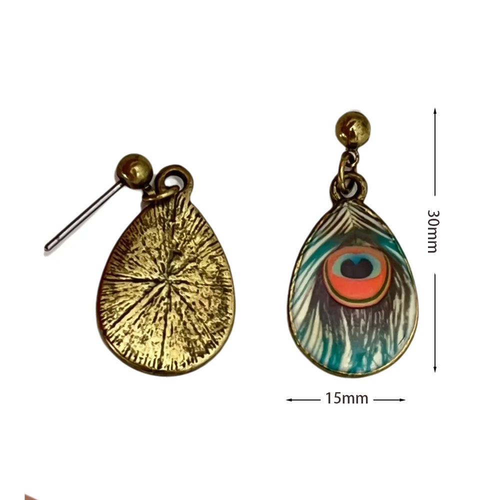 Vintage Enamel Dangle Earrings Bohemian Skull Frog Peacock Flower Cartoon Car Drop Earring Set Women Halloween Jewelry Gift
