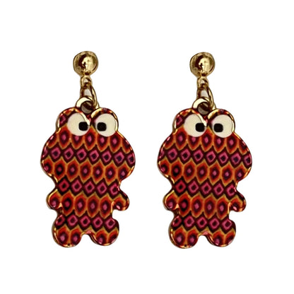 Vintage Enamel Dangle Earrings Bohemian Skull Frog Peacock Flower Cartoon Car Drop Earring Set Women Halloween Jewelry Gift