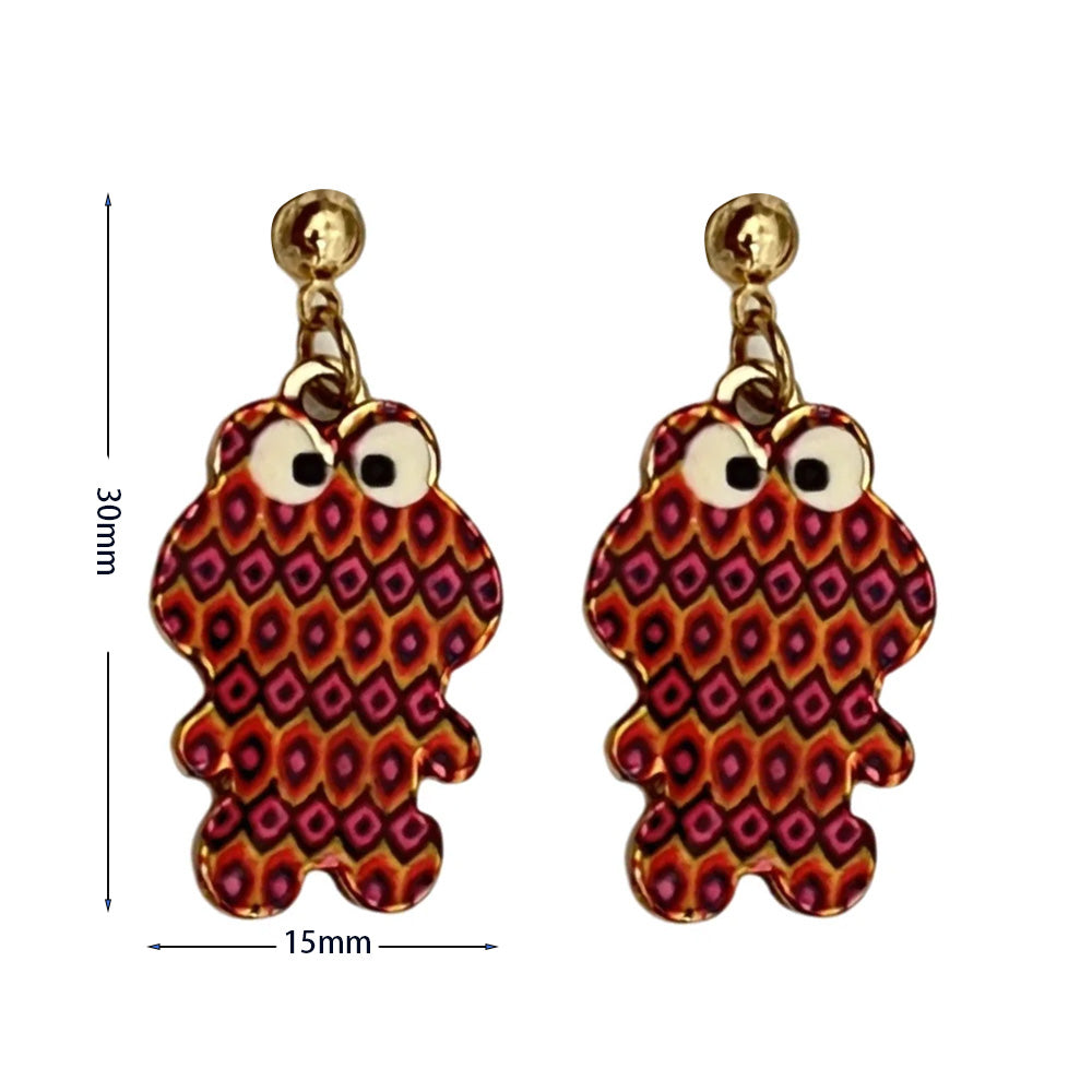 Vintage Enamel Dangle Earrings Bohemian Skull Frog Peacock Flower Cartoon Car Drop Earring Set Women Halloween Jewelry Gift