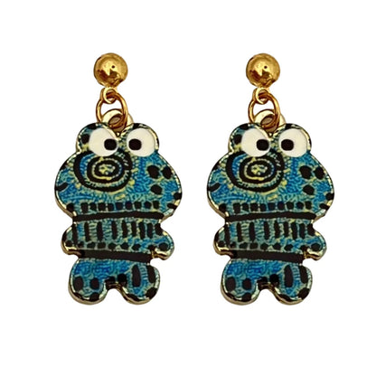 Vintage Enamel Dangle Earrings Bohemian Skull Frog Peacock Flower Cartoon Car Drop Earring Set Women Halloween Jewelry Gift