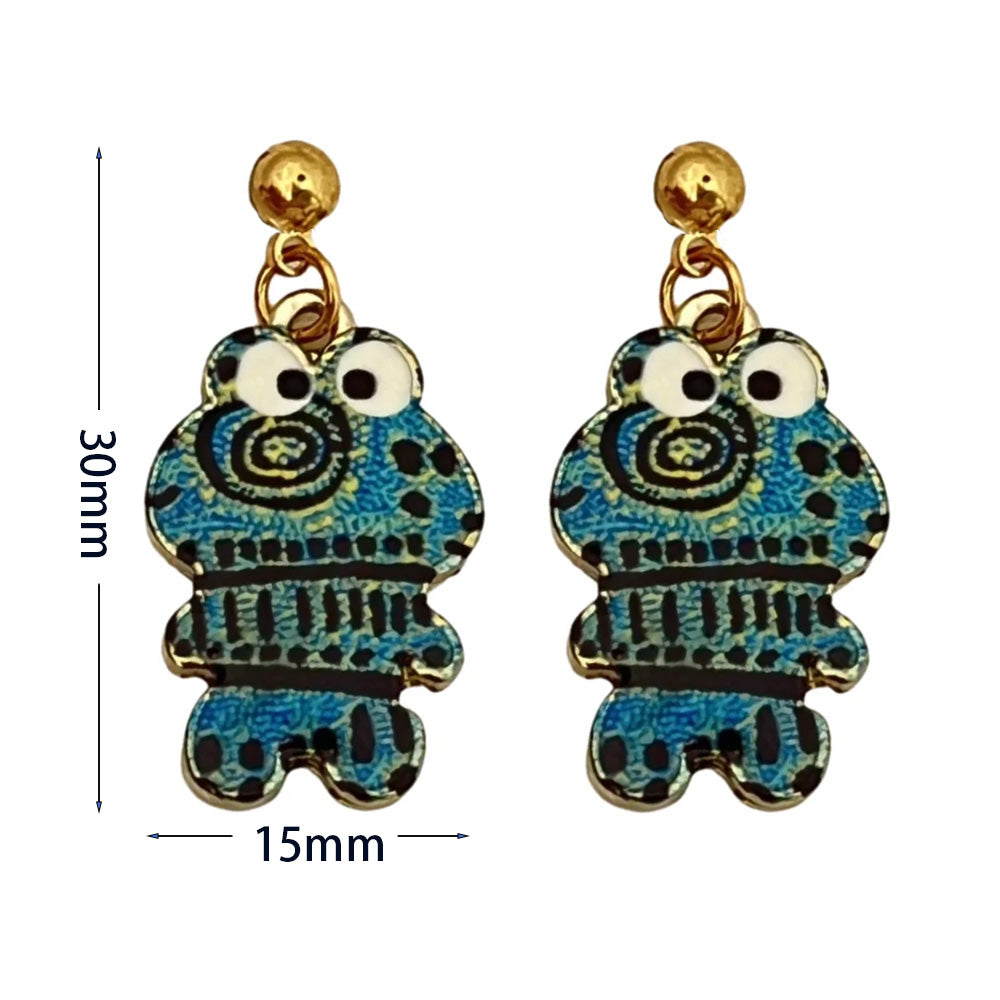 Vintage Enamel Dangle Earrings Bohemian Skull Frog Peacock Flower Cartoon Car Drop Earring Set Women Halloween Jewelry Gift