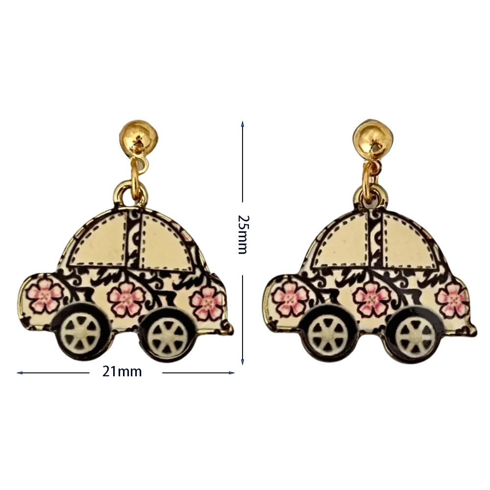 Vintage Enamel Dangle Earrings Bohemian Skull Frog Peacock Flower Cartoon Car Drop Earring Set Women Halloween Jewelry Gift