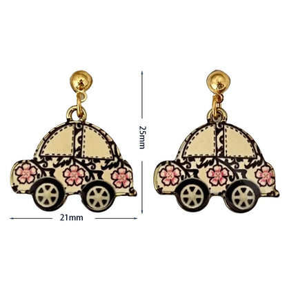Vintage Enamel Dangle Earrings Bohemian Skull Frog Peacock Flower Cartoon Car Drop Earring Set Women Halloween Jewelry Gift