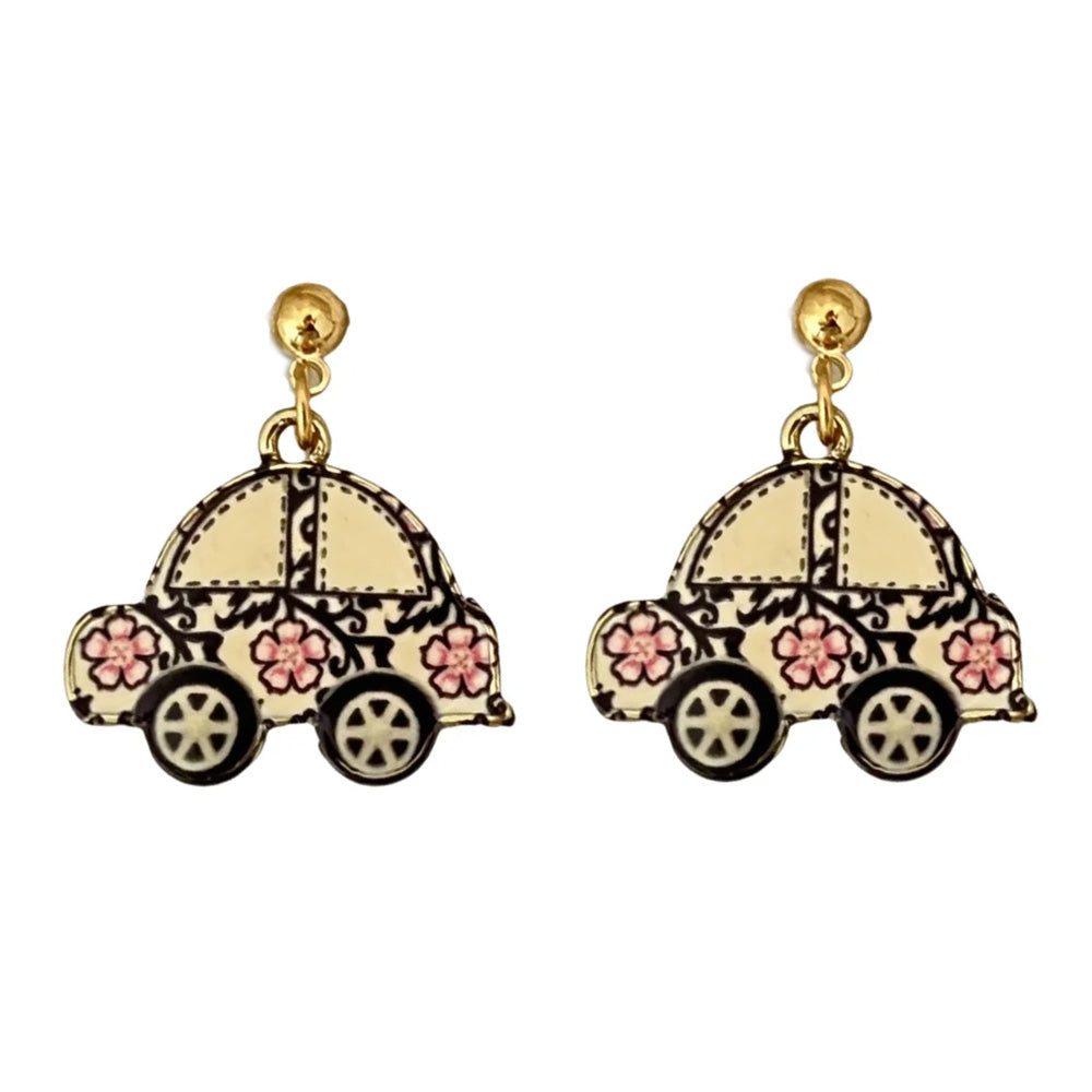 Vintage Enamel Dangle Earrings Bohemian Skull Frog Peacock Flower Cartoon Car Drop Earring Set Women Halloween Jewelry Gift