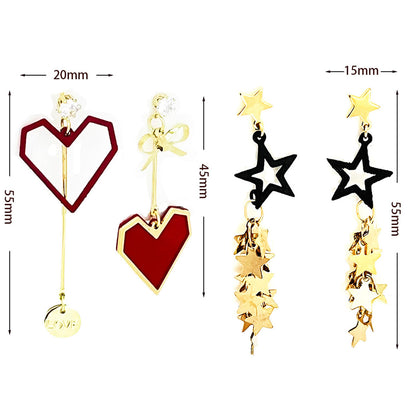 Geometric Star Moon Heart Dangle Earrings, Minimalist Metal Drop Earrings for Women Trendy Jewelry