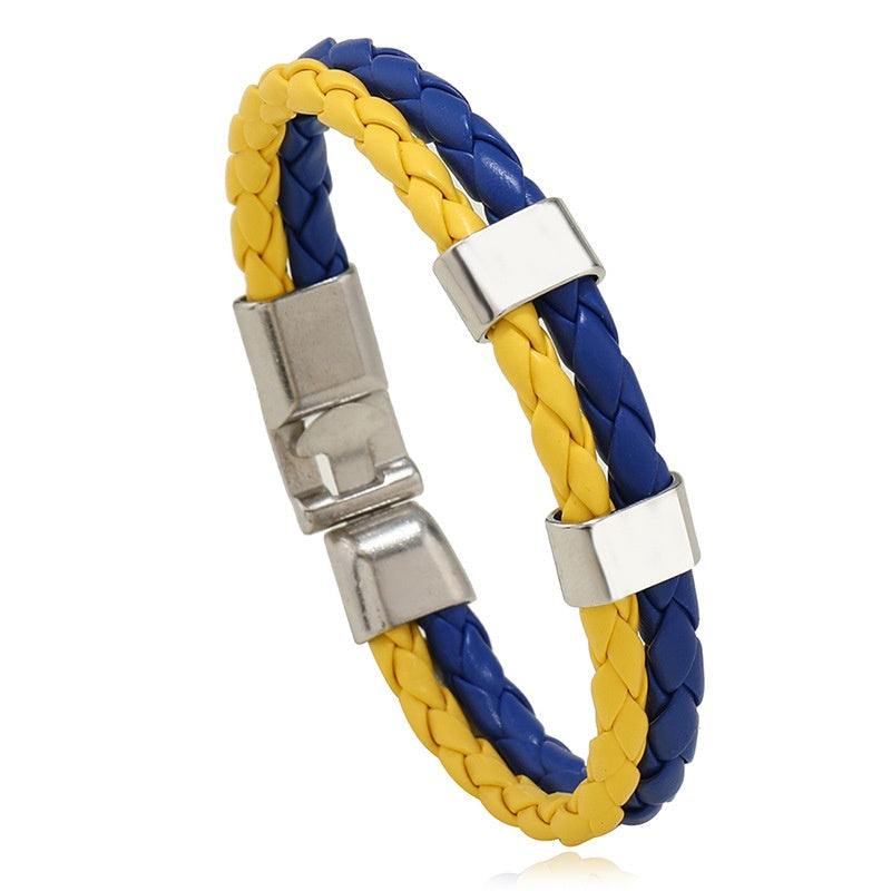 12 Piece A Pack-Fashion National Flag Color Bracelet Multi-Country Commemorative Edition Fan Bracelet Woven PU Leather Flag Sports Gifts