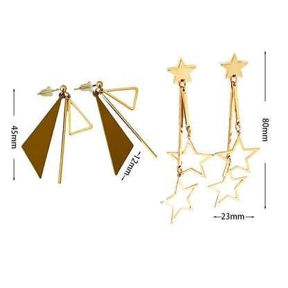 Geometric Star Moon Heart Dangle Earrings, Minimalist Metal Drop Earrings for Women Trendy Jewelry