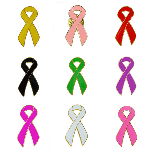 Awareness Ribbon Lapel Pin - Multi-Color Metal Ribbon Brooch for Charity & Support