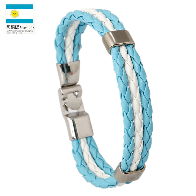 12 Piece A Pack-Fashion National Flag Color Bracelet Multi-Country Commemorative Edition Fan Bracelet Woven PU Leather Flag Sports Gifts