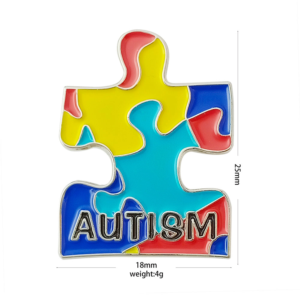 Autism Awareness Puzzle Enamel Lapel Pin - Multi-Color Ribbon, Heart & Puzzle Brooch