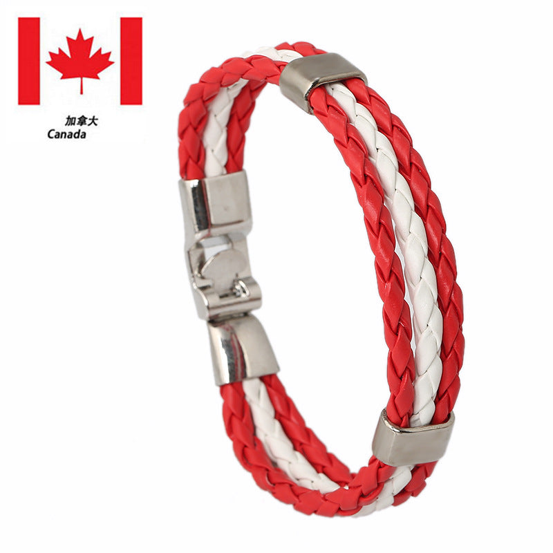 12 Piece A Pack-Fashion National Flag Color Bracelet Multi-Country Commemorative Edition Fan Bracelet Woven PU Leather Flag Sports Gifts
