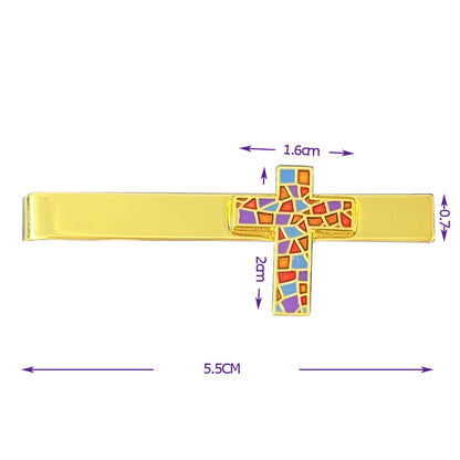 Colorful Mosaic Cross Christian Jewelry - Metal Lapel Pin, Tie Clip & Necklace