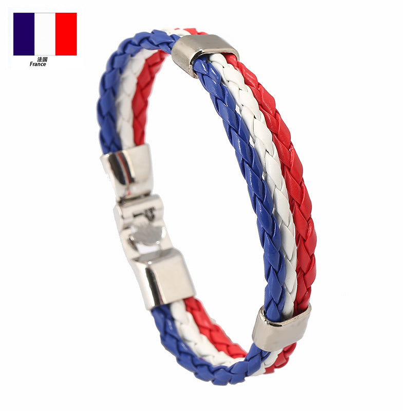 12 Piece A Pack-Fashion National Flag Color Bracelet Multi-Country Commemorative Edition Fan Bracelet Woven PU Leather Flag Sports Gifts