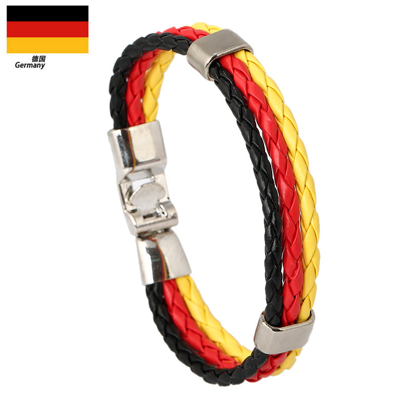 12 Piece A Pack-Fashion National Flag Color Bracelet Multi-Country Commemorative Edition Fan Bracelet Woven PU Leather Flag Sports Gifts