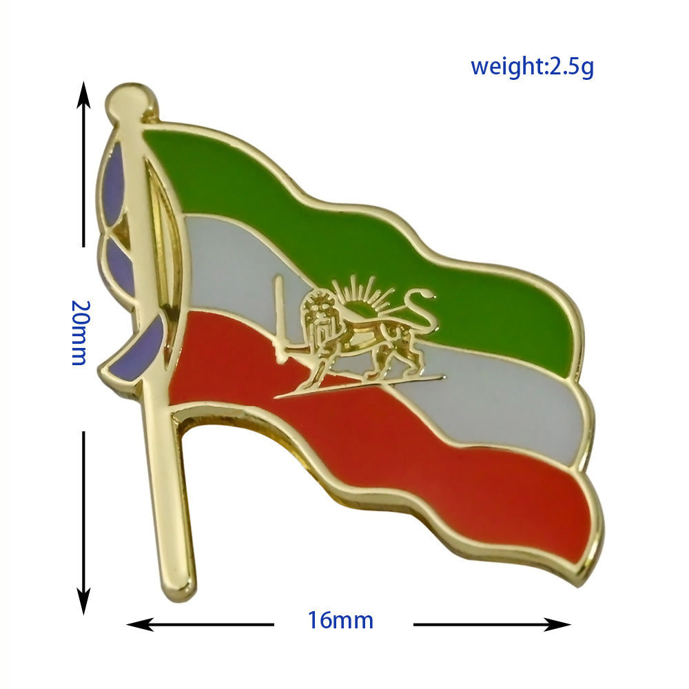 20mm Iran Lion Flag Lapel Pin, Metal Badge Brooch,Butterfly Button-12 Piece A Pack