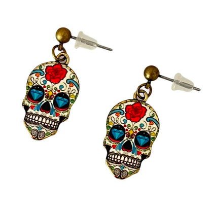 Vintage Enamel Dangle Earrings Bohemian Skull Frog Peacock Flower Cartoon Car Drop Earring Set Women Halloween Jewelry Gift