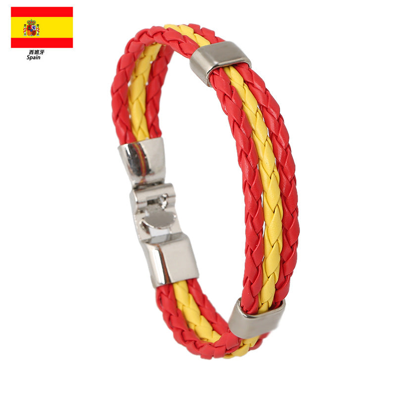 12 Piece A Pack-Fashion National Flag Color Bracelet Multi-Country Commemorative Edition Fan Bracelet Woven PU Leather Flag Sports Gifts