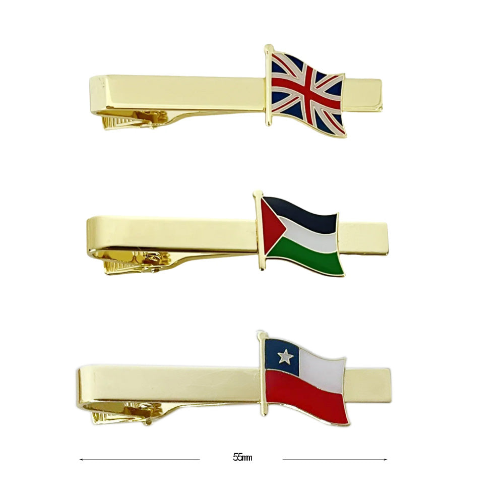 Country Flag Tie Clips Gold Plated Metal Necktie Bar Clips